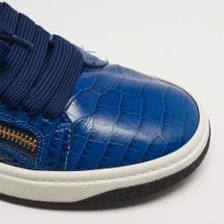Pre Owned Giuseppe Zanotti GZ Size 42.5 Blue Croc Embossed Leather Low Top Sneakers