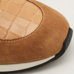 Pre Owned Giuseppe Zanotti Jimi Size 42 Beige Croc Embossed Leather and Suede Low Top Sneakers