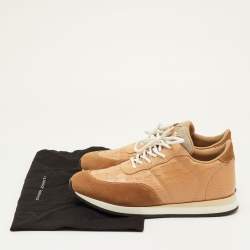 Pre Owned Giuseppe Zanotti Jimi Size 42 Beige Croc Embossed Leather and Suede Low Top Sneakers