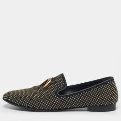 مملوكة مسبقًا Giuseppe Zanotti Size 45 Two Tone Canvas Stud All Over Shark Tooth Smoking Slippers