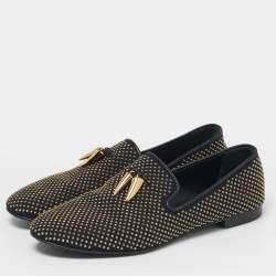 مملوكة مسبقًا Giuseppe Zanotti Size 45 Two Tone Canvas Stud All Over Shark Tooth Smoking Slippers