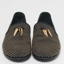 مملوكة مسبقًا Giuseppe Zanotti Size 45 Two Tone Canvas Stud All Over Shark Tooth Smoking Slippers