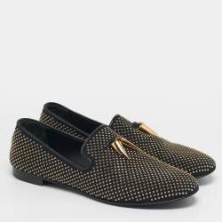 مملوكة مسبقًا Giuseppe Zanotti Size 45 Two Tone Canvas Stud All Over Shark Tooth Smoking Slippers