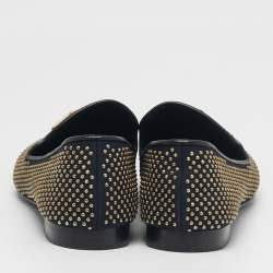 مملوكة مسبقًا Giuseppe Zanotti Size 45 Two Tone Canvas Stud All Over Shark Tooth Smoking Slippers