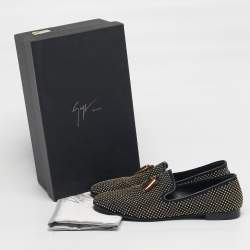 مملوكة مسبقًا Giuseppe Zanotti Size 45 Two Tone Canvas Stud All Over Shark Tooth Smoking Slippers