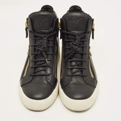 Pre Owned Giuseppe Zanotti Size 43.5 Black Leather Wings Double Side Zip High Top Sneakers