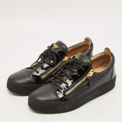 Pre Owned Giuseppe Zanotti Frankie Size 43.5 Black Patent and Leather Low Top Sneakers