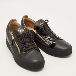 Pre Owned Giuseppe Zanotti Frankie Size 43.5 Black Patent and Leather Low Top Sneakers