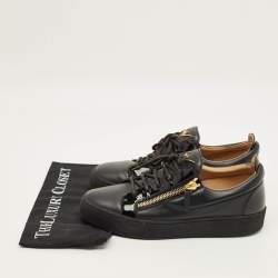 Pre Owned Giuseppe Zanotti Frankie Size 43.5 Black Patent and Leather Low Top Sneakers