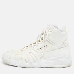 Pre Owned Giuseppe Zanotti Size 43 White Fabric and Leather High Top Sneakers