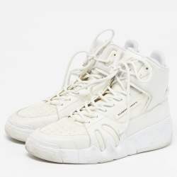 Pre Owned Giuseppe Zanotti Size 43 White Fabric and Leather High Top Sneakers