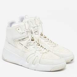 Pre Owned Giuseppe Zanotti Size 43 White Fabric and Leather High Top Sneakers