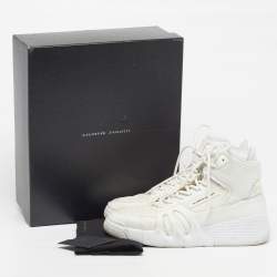 Pre Owned Giuseppe Zanotti Size 43 White Fabric and Leather High Top Sneakers
