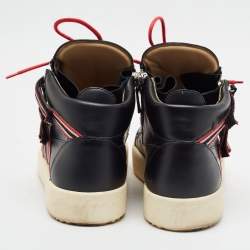 Pre Owned Giuseppe Zanotti Frankie Size 43 Black/Red Strap Fabric and Leather Low Top Sneakers