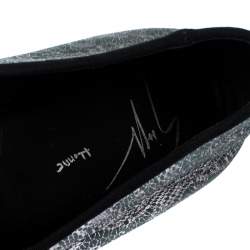 Pre Owned Giuseppe Zanotti Metallic Grey/Light Green Crystal Embellished Slip On Loafers Size 44