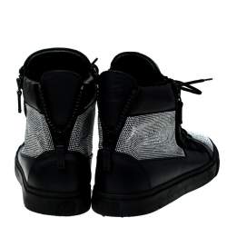 Pre Owned Giuseppe Zanotti Black Leather and Crystal Embellished High Top Sneakers Size 45