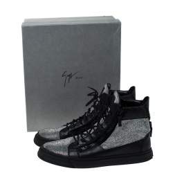 Pre Owned Giuseppe Zanotti Black Leather and Crystal Embellished High Top Sneakers Size 45