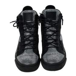 Pre Owned Giuseppe Zanotti Black Leather and Crystal Embellished High Top Sneakers Size 45
