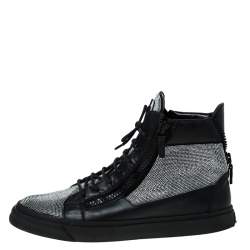 Pre Owned Giuseppe Zanotti Black Leather and Crystal Embellished High Top Sneakers Size 45