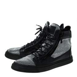 Pre Owned Giuseppe Zanotti Black Leather and Crystal Embellished High Top Sneakers Size 45
