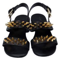 Pre Owned Giuseppe Zanotti Black Leather Zak Spike Flat Sandals Size 40