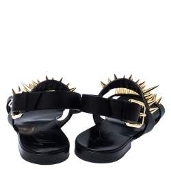 Pre Owned Giuseppe Zanotti Black Leather Zak Spike Flat Sandals Size 40
