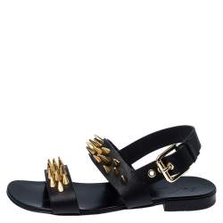 Pre Owned Giuseppe Zanotti Black Leather Zak Spike Flat Sandals Size 40