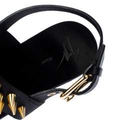 Pre Owned Giuseppe Zanotti Black Leather Zak Spike Flat Sandals Size 40