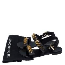 Pre Owned Giuseppe Zanotti Black Leather Zak Spike Flat Sandals Size 40