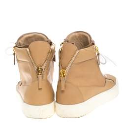 Giuseppe Zanotti Beige Leather Double Zipper High Top Sneakers Size 41