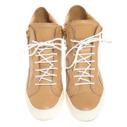 Giuseppe Zanotti Beige Leather Double Zipper High Top Sneakers Size 41