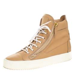 Giuseppe Zanotti Beige Leather Double Zipper High Top Sneakers Size 41