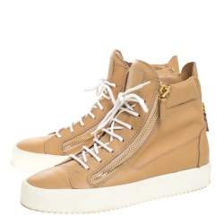 Giuseppe Zanotti Beige Leather Double Zipper High Top Sneakers Size 41