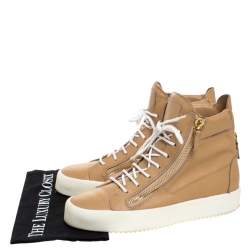 Giuseppe Zanotti Beige Leather Double Zipper High Top Sneakers Size 41