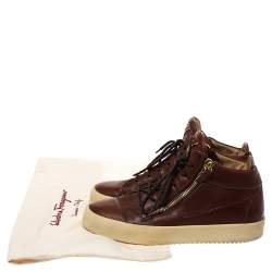 Pre Owned Giuseppe Zanotti Brown Leather Double Zip Lace Up Sneakers Size 43
