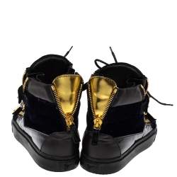 Giuseppe Zanotti Black/Blue Patent Leather and Velvet Coby High Top Sneakers Size 39