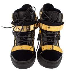 Giuseppe Zanotti Black/Blue Patent Leather and Velvet Coby High Top Sneakers Size 39