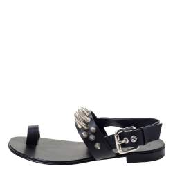 Giuseppe Zanotti Black Leather Zak Spike Flat Sandals Size 40