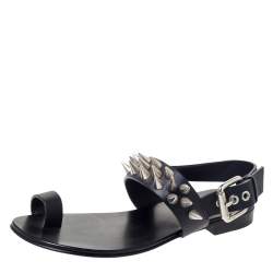 Giuseppe Zanotti Black Leather Zak Spike Flat Sandals Size 40