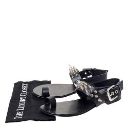 Giuseppe Zanotti Black Leather Zak Spike Flat Sandals Size 40
