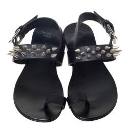 Giuseppe Zanotti Black Leather Zak Spike Flat Sandals Size 40