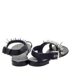 Giuseppe Zanotti Black Leather Zak Spike Flat Sandals Size 40