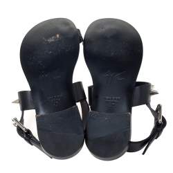 Giuseppe Zanotti Black Leather Zak Spike Flat Sandals Size 40