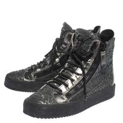 Giuseppe Zanotti Python Embossed Leather Double Zip High Top Sneakers Size 41