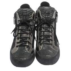 Giuseppe Zanotti Python Embossed Leather Double Zip High Top Sneakers Size 41