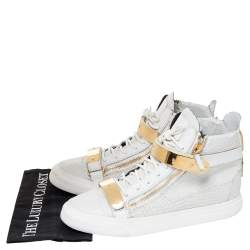 Giuseppe Zanotti White Croc Embossed Leather Coby High Top Sneakers Size 44.5