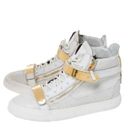 Giuseppe Zanotti White Croc Embossed Leather Coby High Top Sneakers Size 44.5