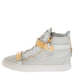Giuseppe Zanotti White Croc Embossed Leather Coby High Top Sneakers Size 44.5