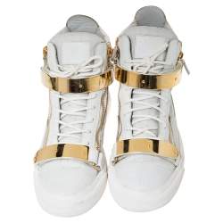 Giuseppe Zanotti White Croc Embossed Leather Coby High Top Sneakers Size 44.5