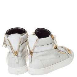 Giuseppe Zanotti White Croc Embossed Leather Coby High Top Sneakers Size 44.5